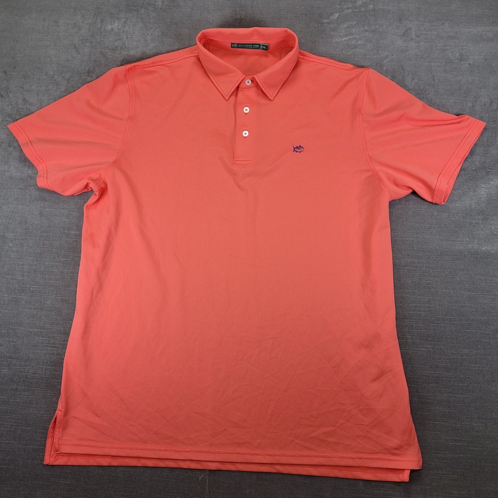 Southern Tide Club Mens XL Coral Pink Short Sleeve Performance Polo‎ Shirt Logo